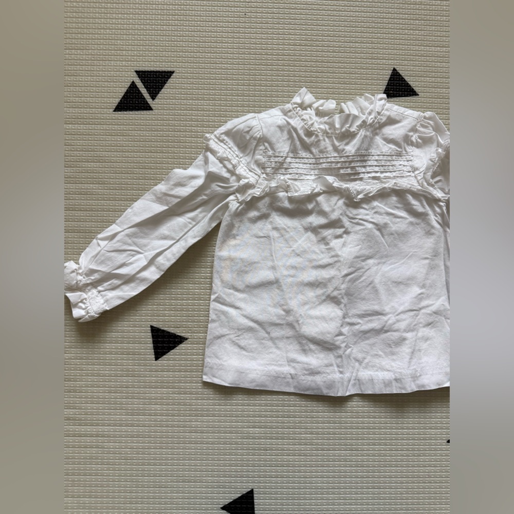 Janie and Jack|Baby girl/toddler Crisp White Ruffled long sleeve Blouse•••3T